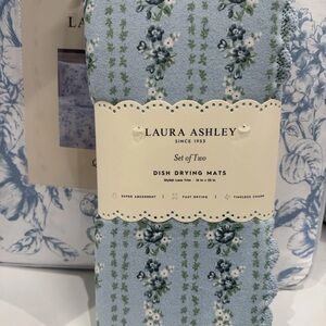 Laura Ashley ~ Blue Clara Stripe ~ Dish Drying Mats ~ Set Of  2 ~ Reversible